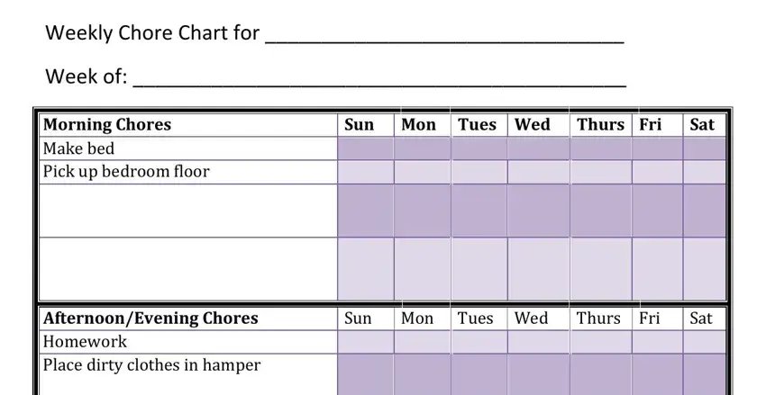 chore list template blanks to complete