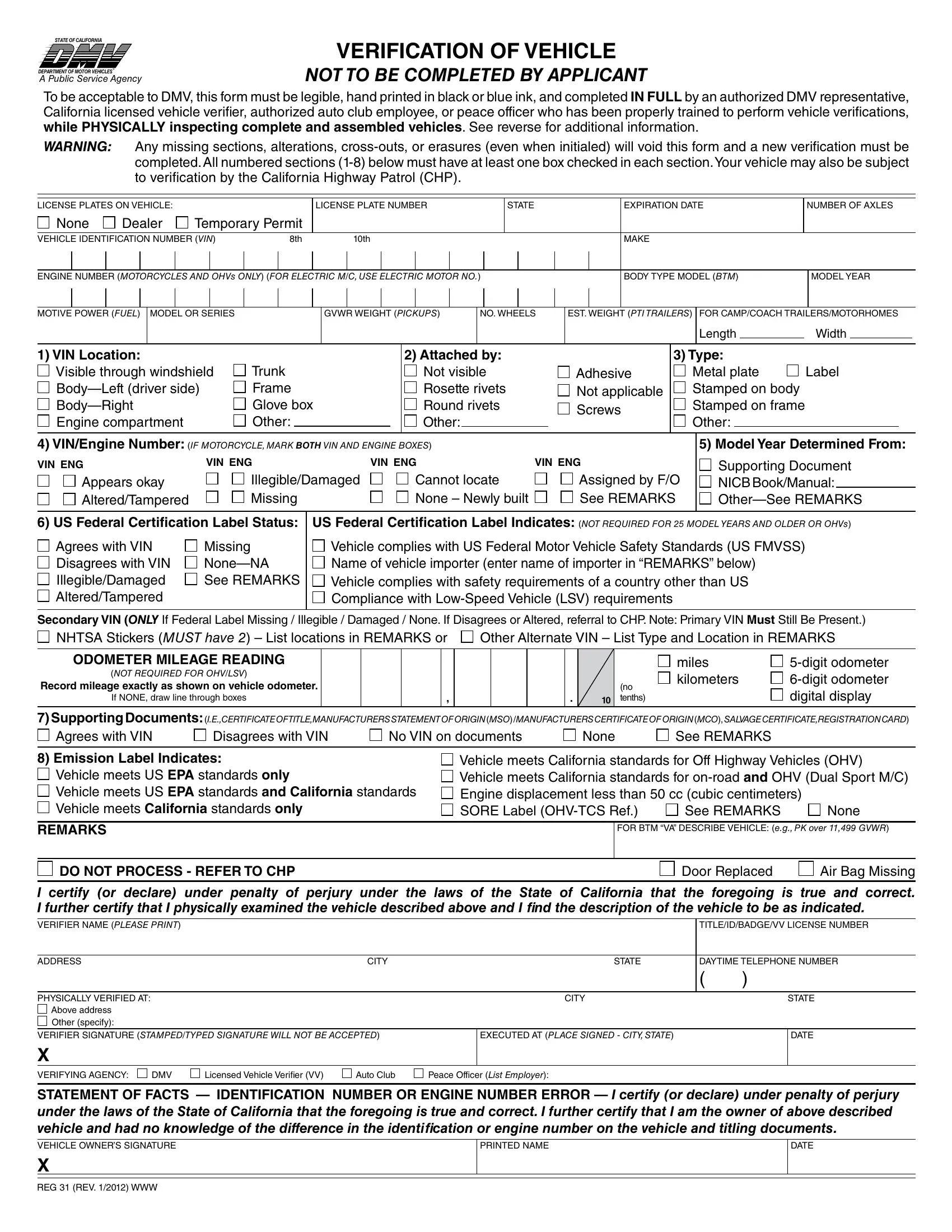 Chp Vin Verification Form Fill Out Printable PDF Forms Online