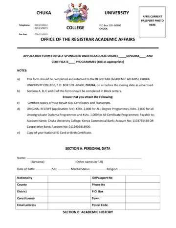 Chuka University Application Form Preview