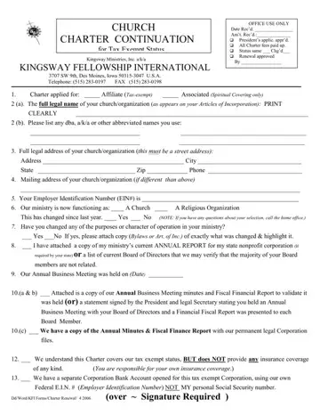 Church Charter Form Preview