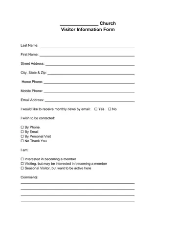 Church Visitor Form Preview