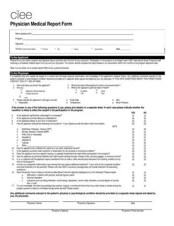 CIEE Physician Medical Report Form Preview