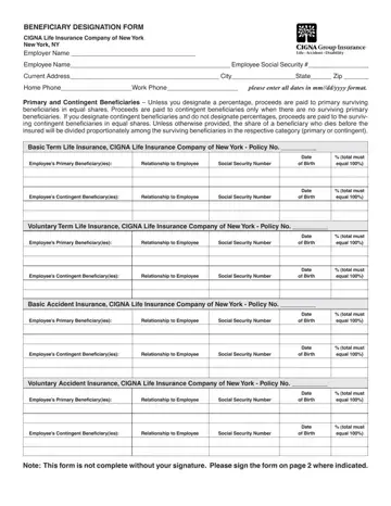 Cigna Beneficiary Designation Form Preview