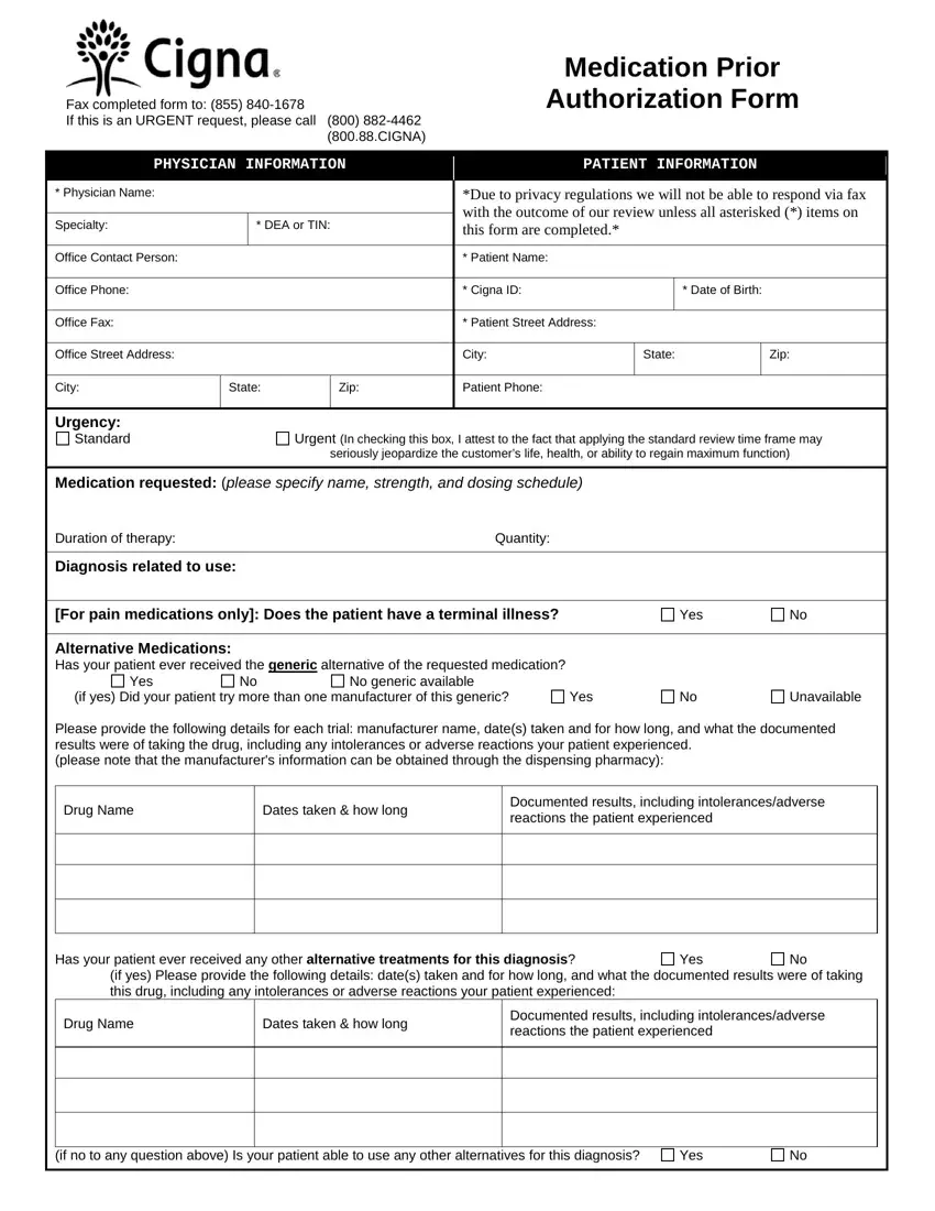 Cigna Prior Auth Form first page preview