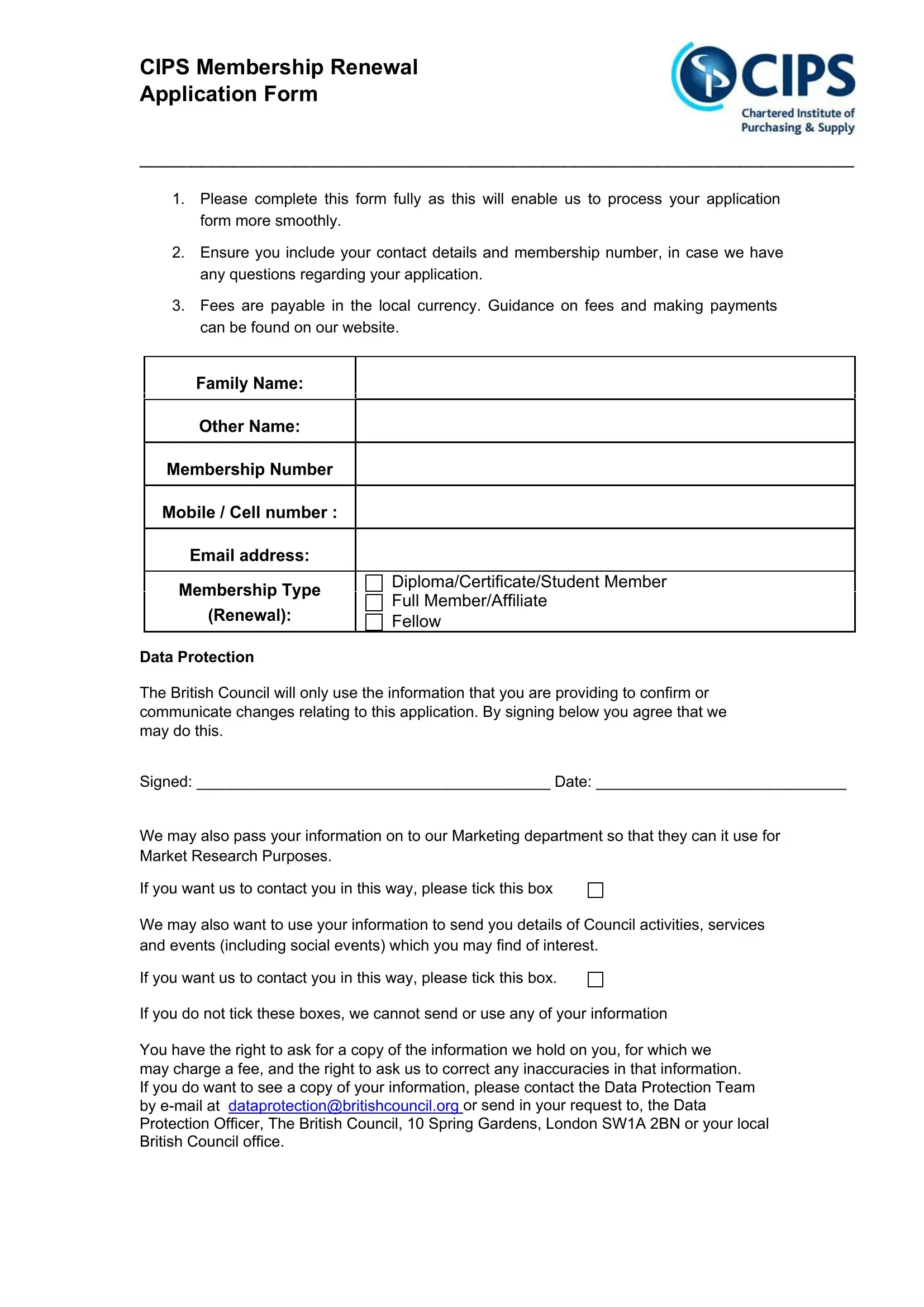 Cips Membership Form ≡ Fill Out Printable PDF Forms Online