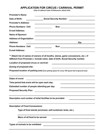 Circus Permit Form Preview