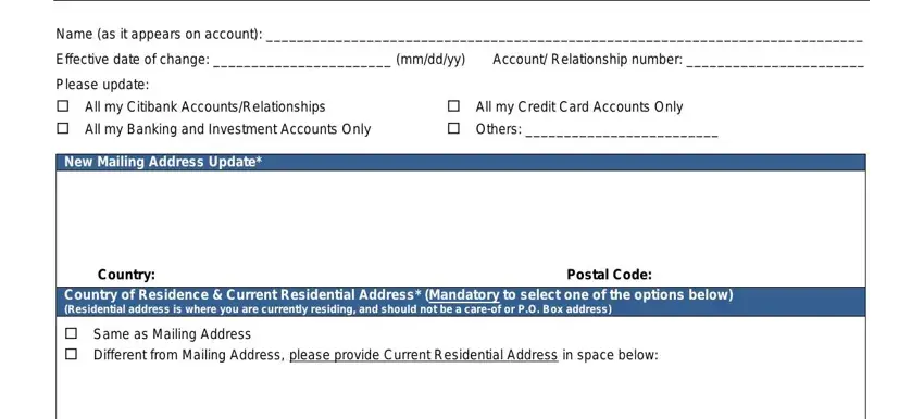 how to update address in citibank online fields to fill in