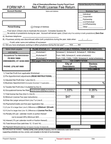 City Of Owensboro Tax Form Preview
