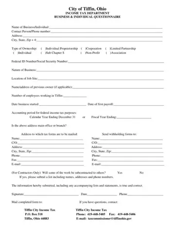 City Of Tiffin Ohio Income Tax Form Preview