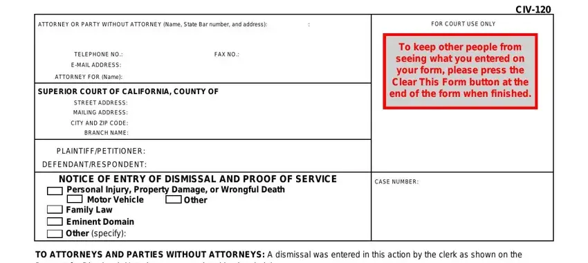 ca notice entry fields to fill in