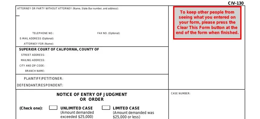 completing civ 130 notice of entry of judgment or order part 1