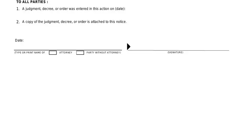 Completing civ 130 notice of entry of judgment or order stage 2