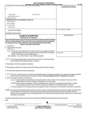 Claim Of Exemption Form Preview