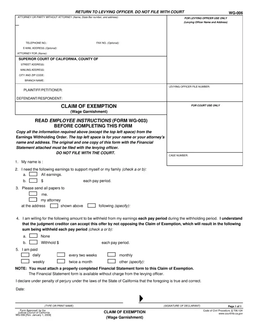 Claim Of Exemption Wg 006 Form first page preview