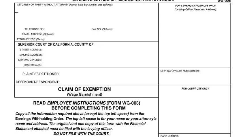 portion of blanks in form wage garnishment exemption