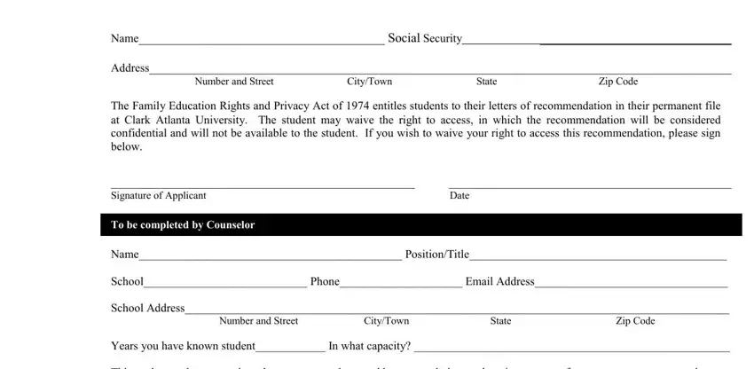 entering details in Clark Atlanta Counselor Form part 1