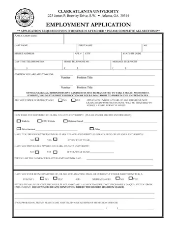 Clark University Employment Application Form Preview