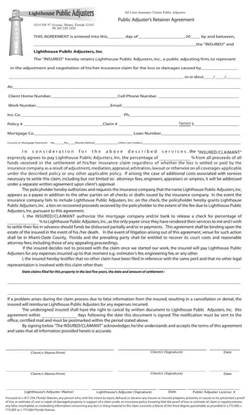 Clearwater Public Adjuster Form Preview