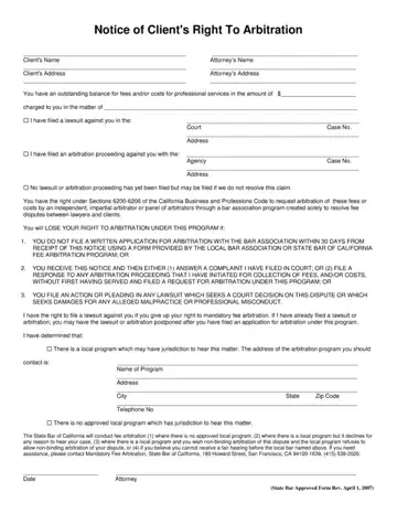 Client Arbitration Form Preview
