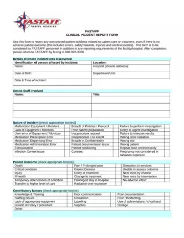 Clinical Incident Report Sample Preview