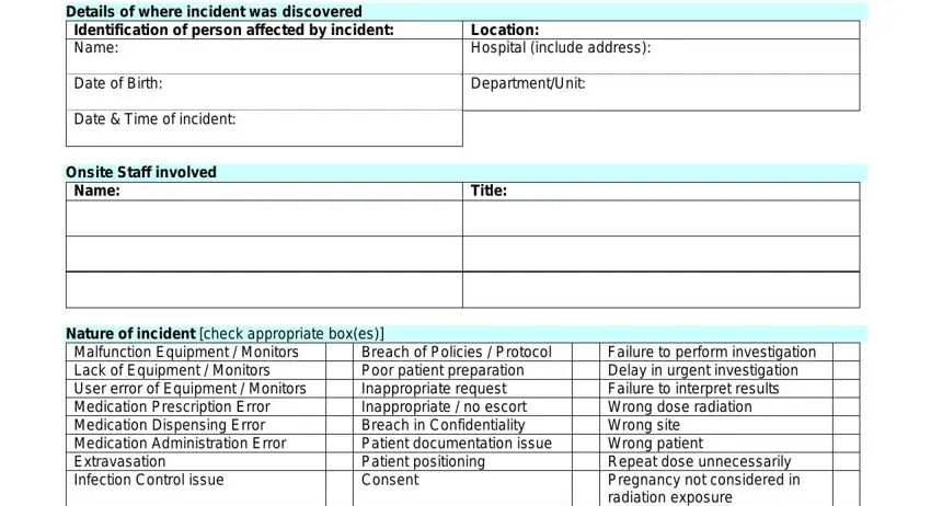 entering details in clinical incident report step 1