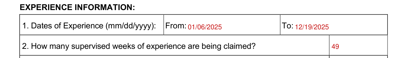 Form 37A-201 example filled out, experience information