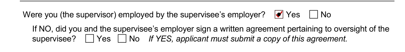 Form 37A-201 example filled out, were you (the supervisor) employed by the supervisee's employer?