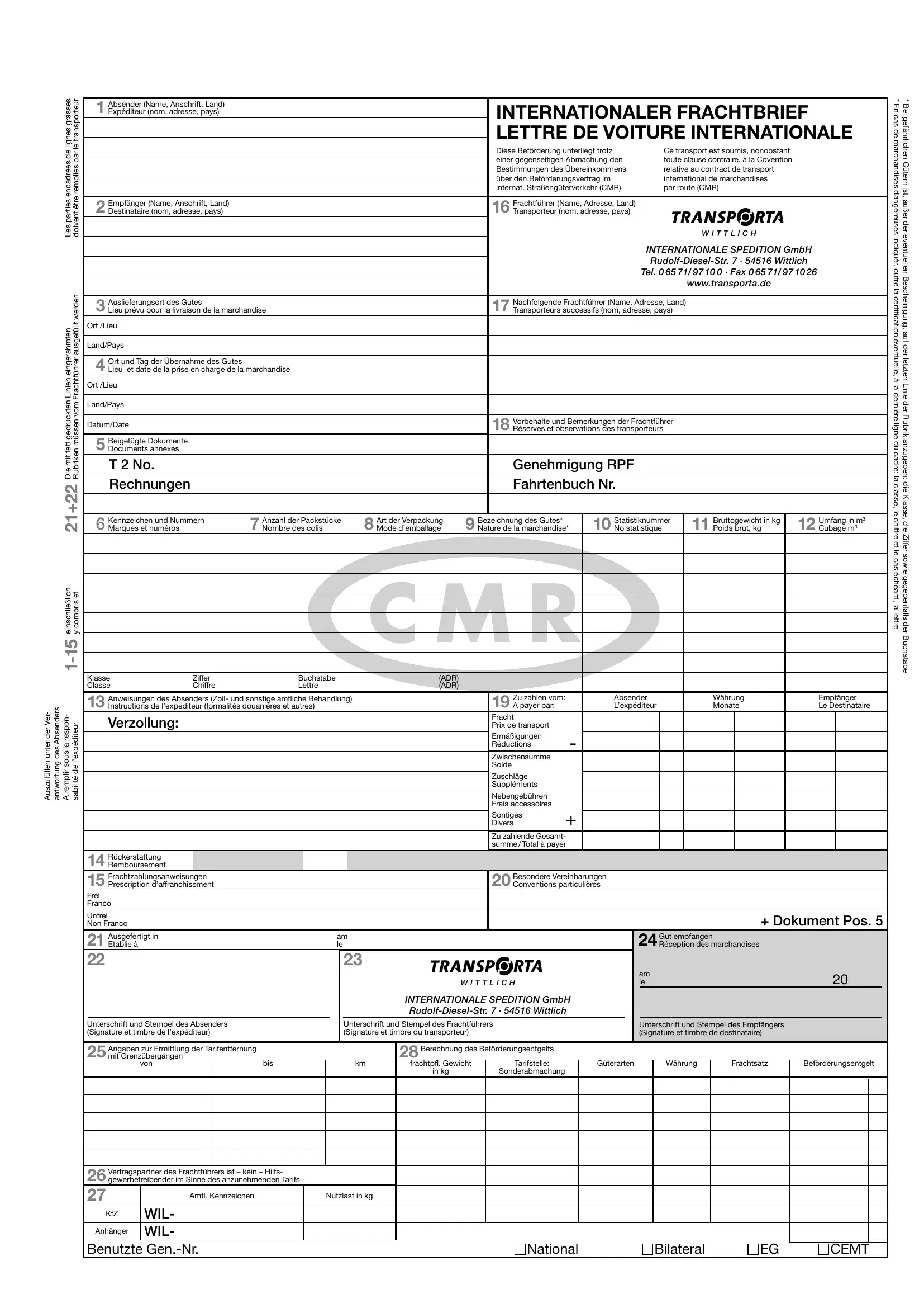 CMR Form Fill Out Printable PDF Forms Online CMR Form Fill Out Printable PDF Forms Online