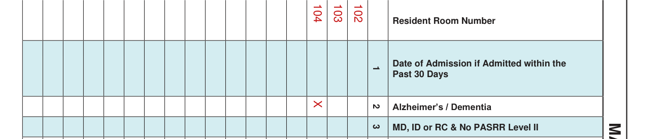 Form CMS-802 example filled out, columns 1 to 3