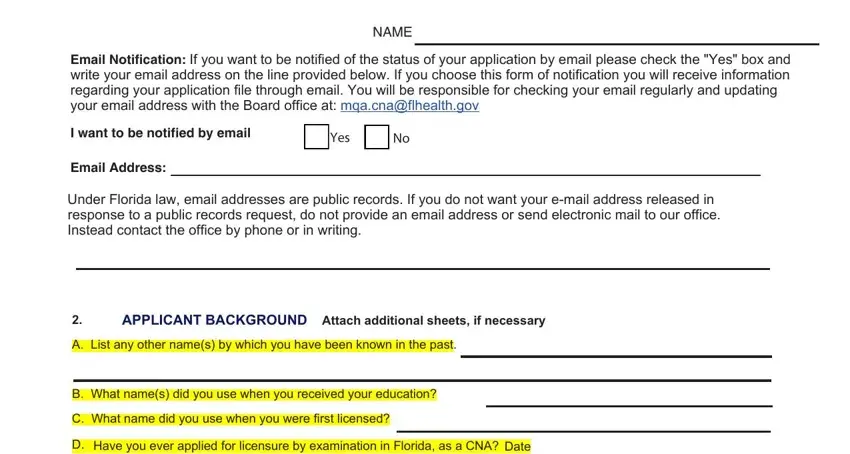 step 3 to entering details in cna endorsement application fl