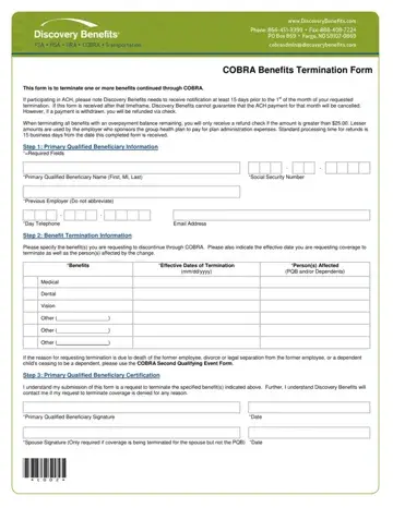 Cobra Benefits Termination Form Preview