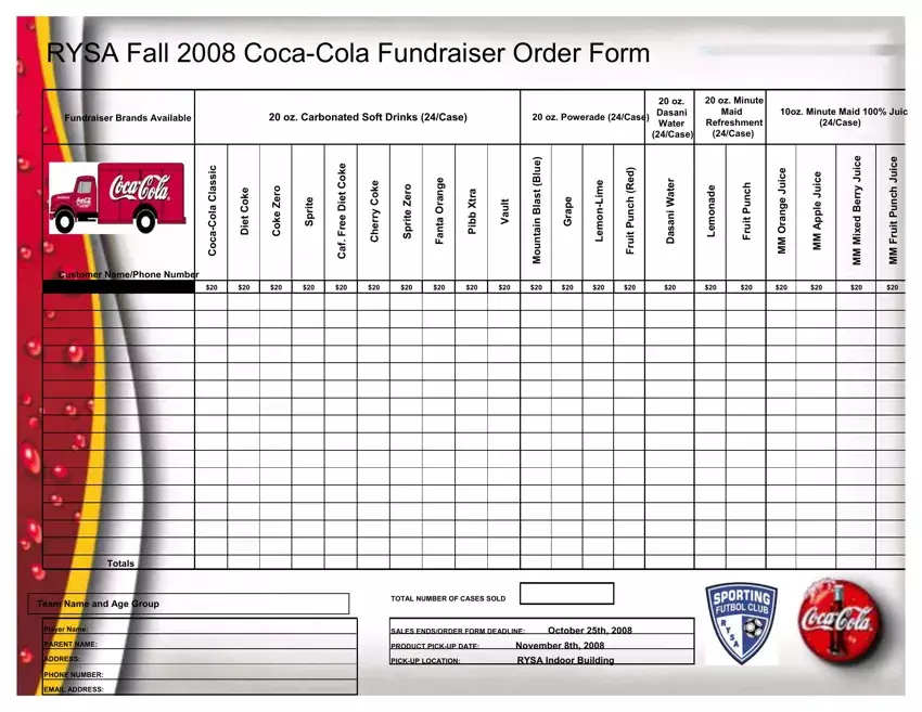 Coca Cola Fundraiser Form first page preview