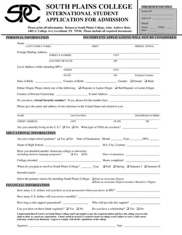 South Plains College Application Form  Preview