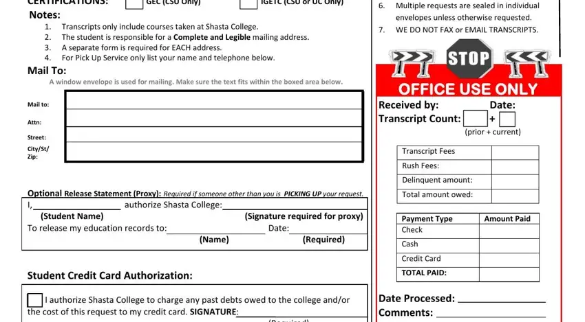 stage 2 to entering details in shasta college request transcripts