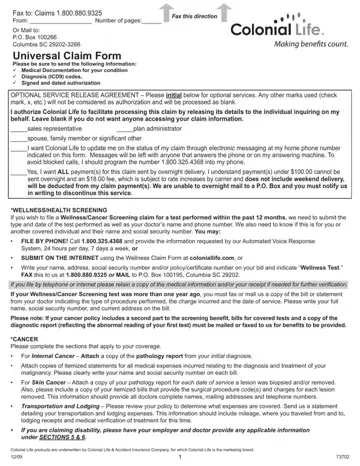 Colonial Life Universal Claim Form Preview