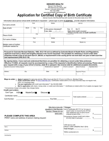 Colorado Denver Application Birth Certificate Form Preview
