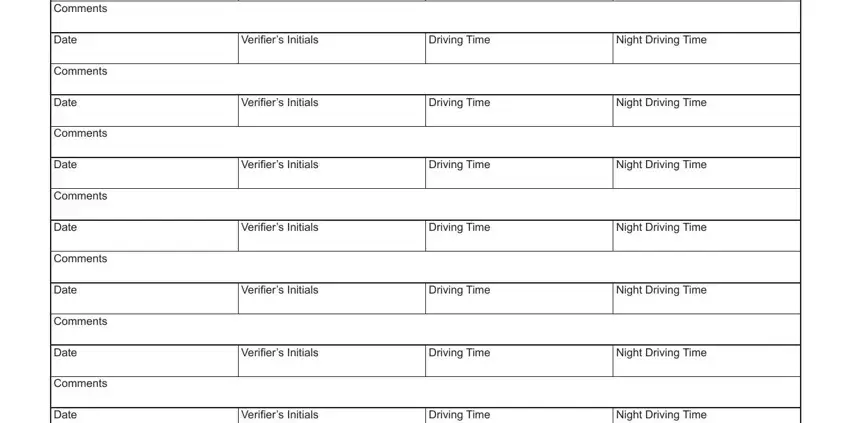 colorado drive Comments, Date, Comments, Date, Comments, Date, Comments, Date, Comments, Date, Comments, Date, Comments, Date, and Verifiers Initials fields to fill out
