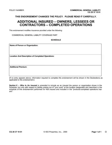 Commercial General Liability Form Preview