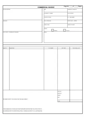Commercial Invoice Blank Form Preview
