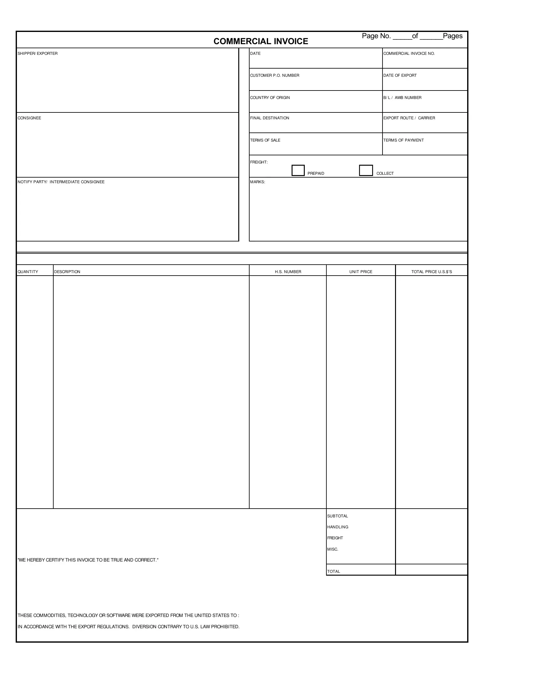 Commercial Invoice Blank Form ≡ Fill Out Printable Pdf Forms Online