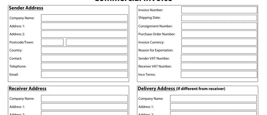 portion of blanks in dhl commerical invoice form