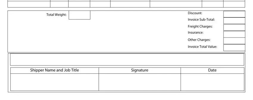 Entering details in dhl commerical invoice form stage 3