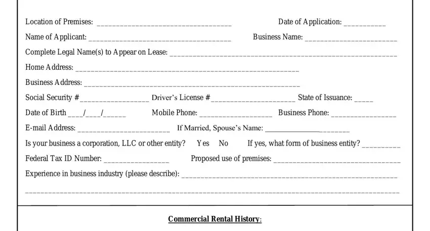writing application for commercial lease stage 1