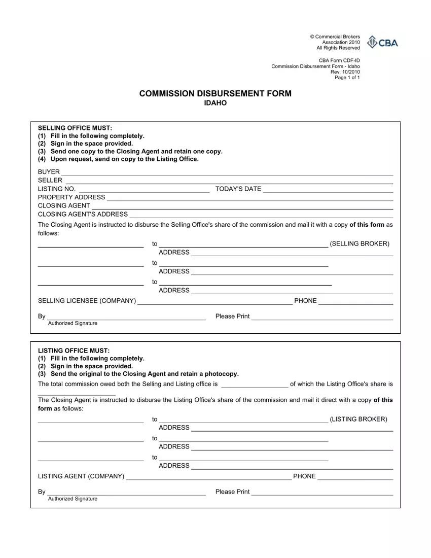 Commission Disbursement Form first page preview