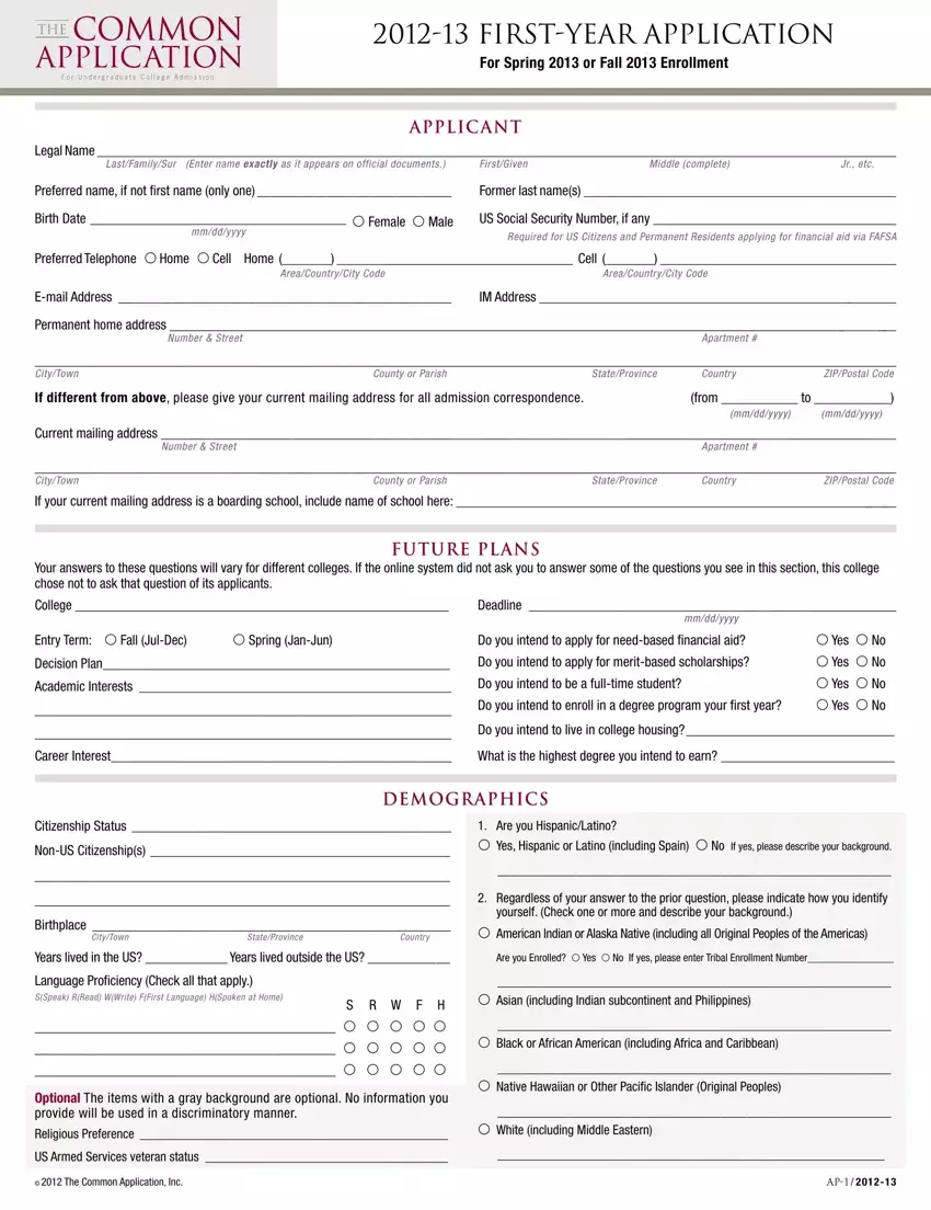 Common App Fill Out Printable PDF Forms Online