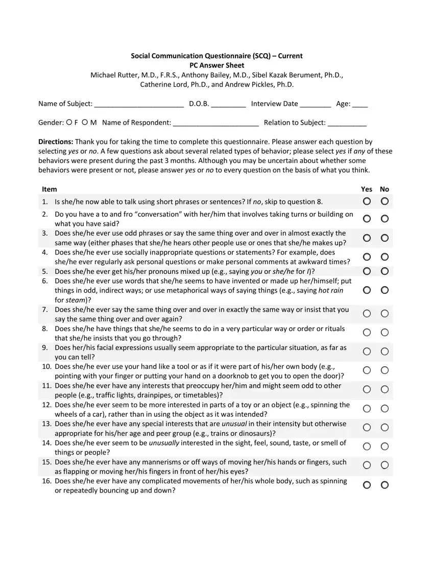 Communication Questionnaire first page preview