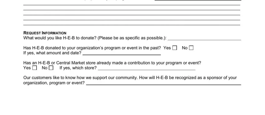 Filling out heb donation application step 2