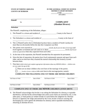 Complaint Divorce Nc Form Preview