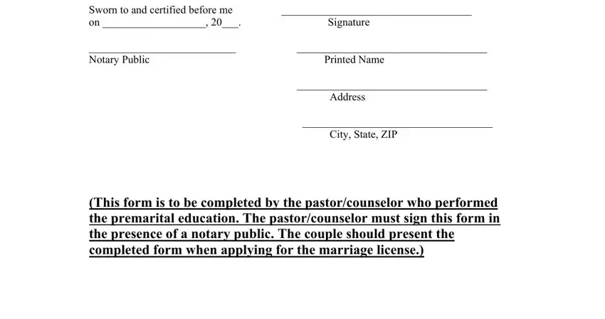 Entering details in get the premarital counseling certificate of completion form texas stage 2