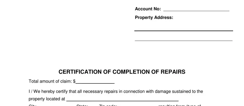 stage 1 to writing certificate of completion repairs